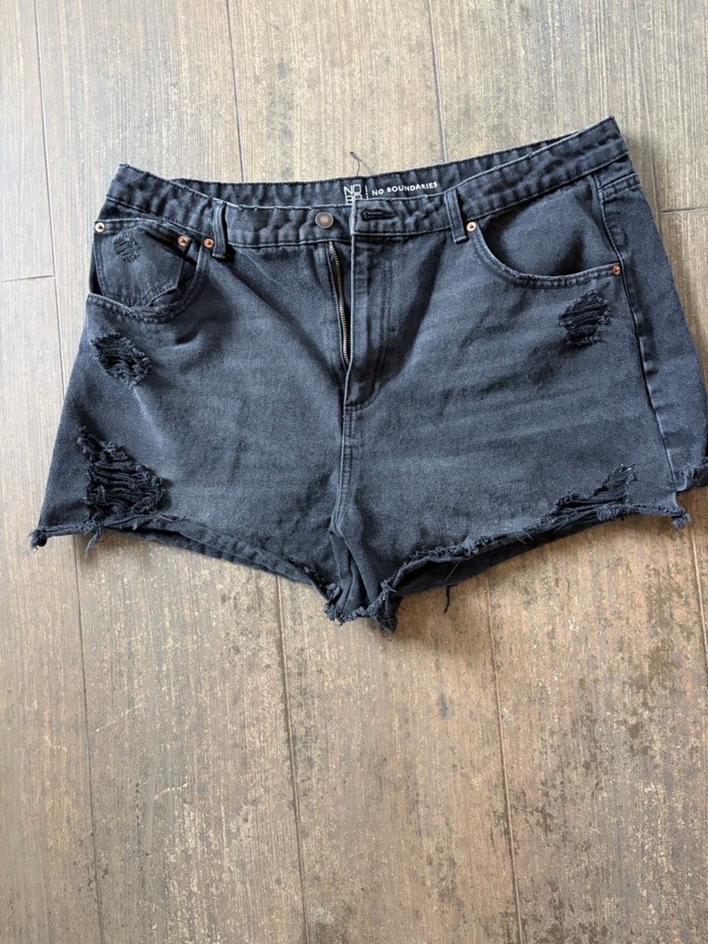 No Boundaries Black Frayed High-Rise Denim Shorts
